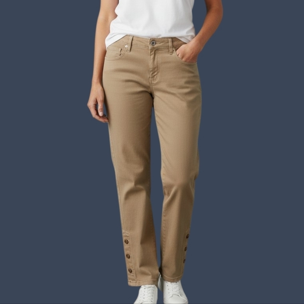DG2 DIANE GILMAN High Rise Brass Studded Denim Trousers 32 x 31